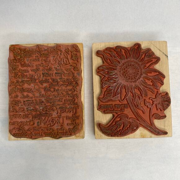 Wood Rubber Stamps Sunflower Wildflower Subway Words Background Set of 2 - Picture 2 of 6